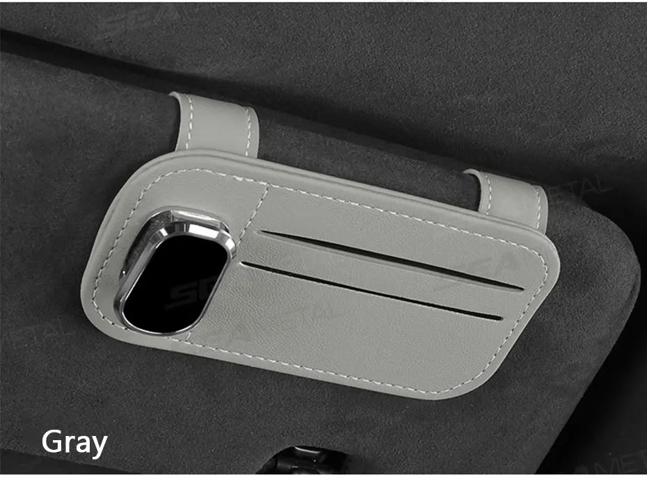 SEAMETAL Car Sun Visor Glasses Clip – PU Leather Sunglasses Holder with Card Storage Pocket (Universal, Scratch-Free Design)