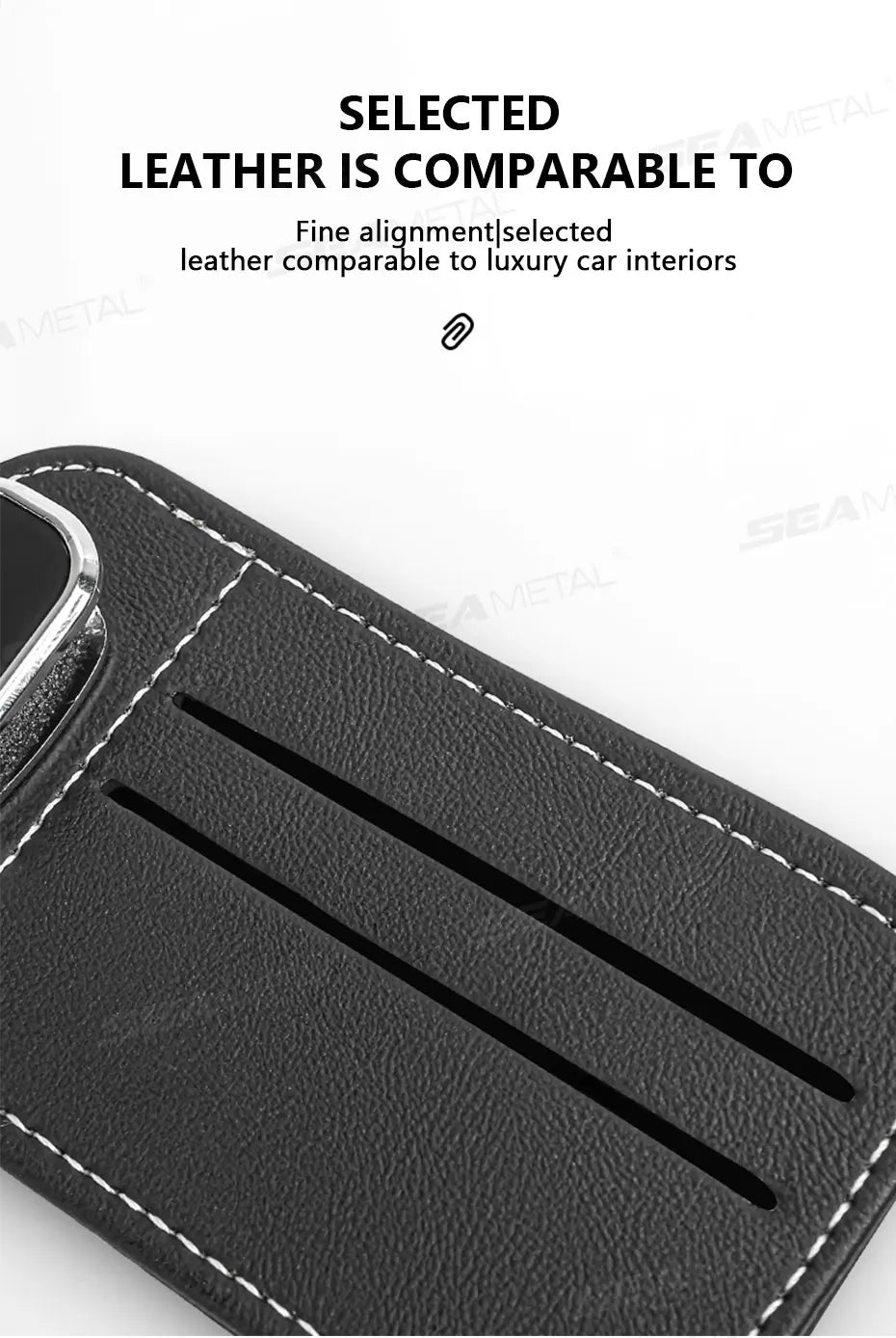 SEAMETAL Car Sun Visor Glasses Clip – PU Leather Sunglasses Holder with Card Storage Pocket (Universal, Scratch-Free Design)
