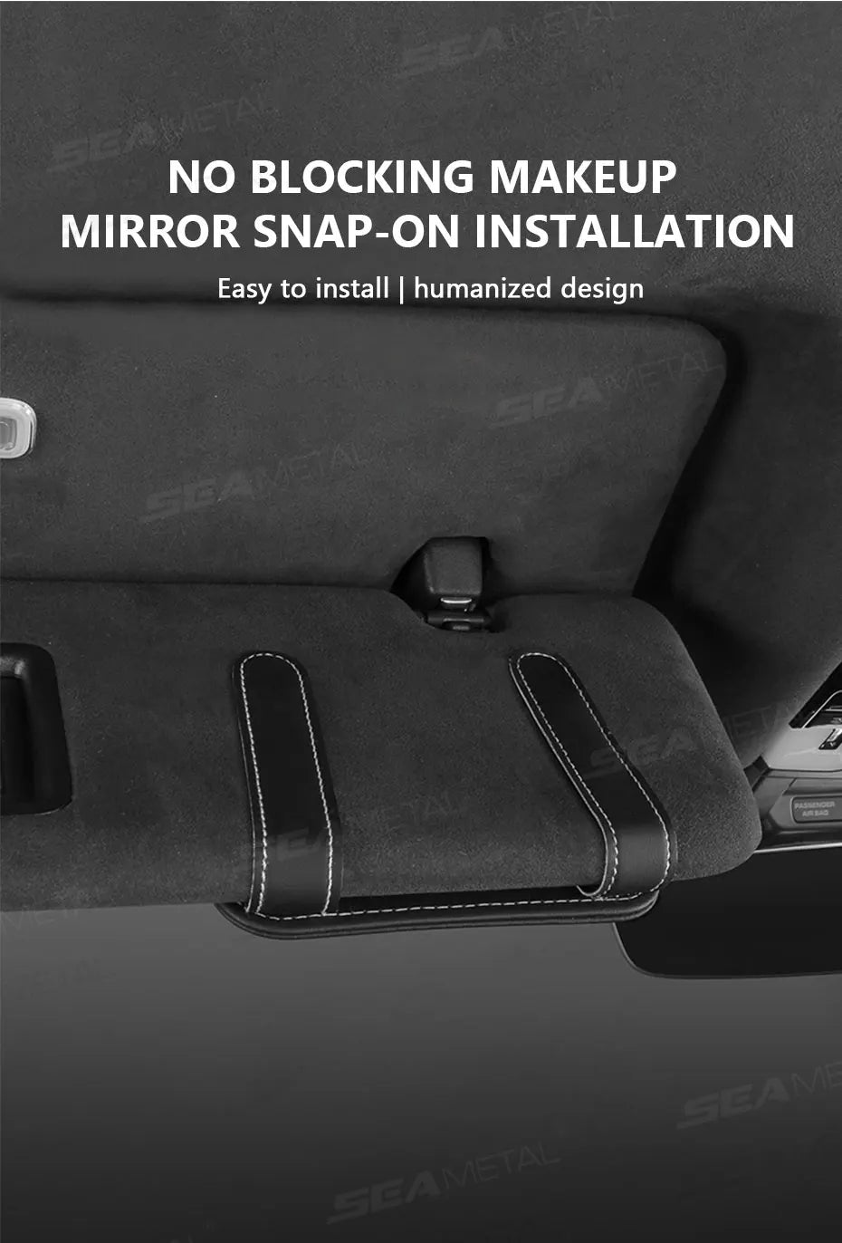 SEAMETAL Car Sun Visor Glasses Clip – PU Leather Sunglasses Holder with Card Storage Pocket (Universal, Scratch-Free Design)