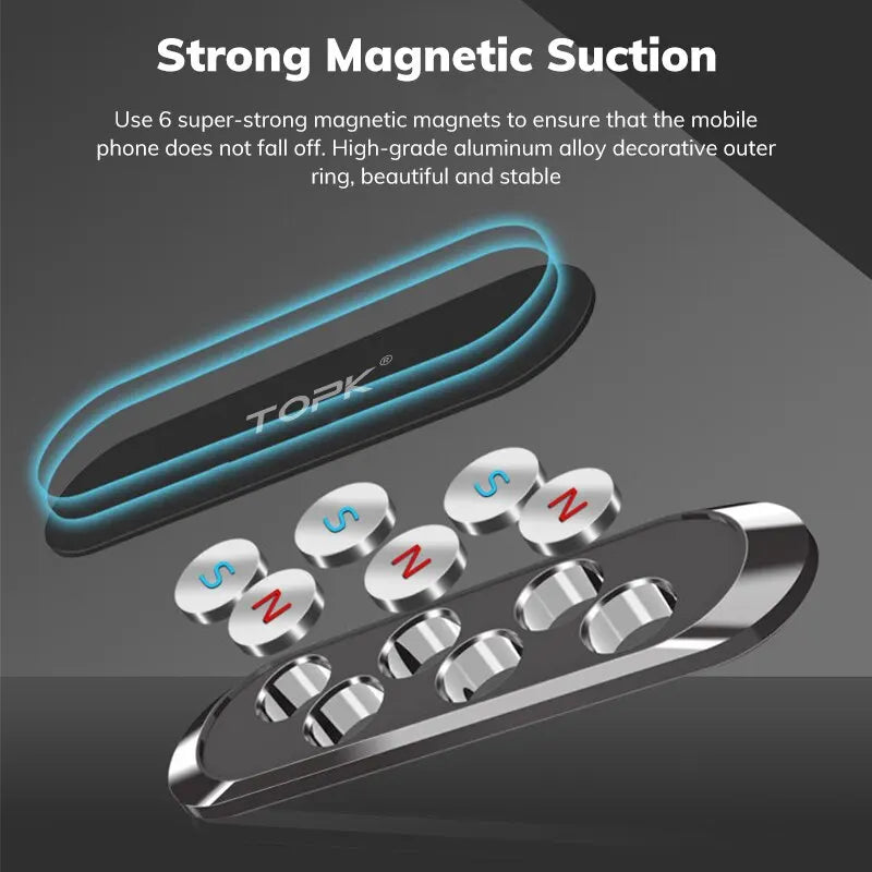 TOPK Magnetic Car Phone Holder – Universal Strong Magnet Dashboard Mount for Hands-Free GPS Navigation (for iPhone 17, 16, 15, 14, Samsung & All Smartphones)