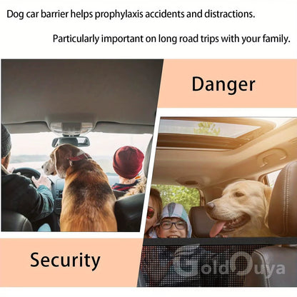Car Dog Net Barrier, 21 X 21 in Adjustable Mesh Obstacle Car Dog Barrier Net Car Back Seat Pet Fence Car Pet Isolation Protectiv