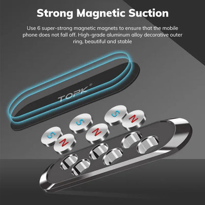 TOPK Magnetic Car Phone Holder – Universal Strong Magnet Dashboard Mount for Hands-Free GPS Navigation (for iPhone 17, 16, 15, 14, Samsung & All Smartphones)